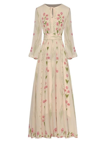 Spring And Summer Small Elegant Fresh Generous Flowers Floating Holiday Dress